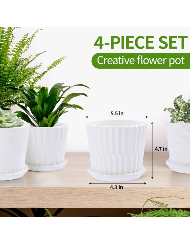 Juego de 4 Macetas de Cerámica Cilíndricas 14 cm Sietpoek