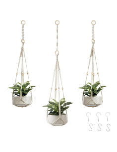 Soporte de Plantas de Macramé CADNLY Blanco - 3 Paquete con Ganchos