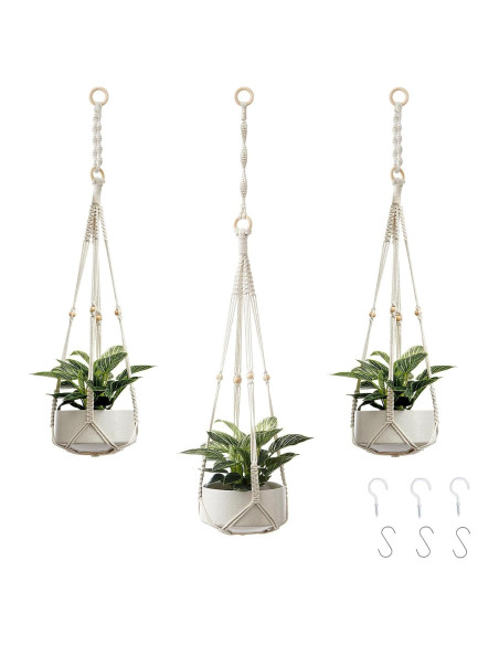 Soporte de Plantas de Macramé CADNLY Blanco - 3 Paquete con Ganchos Soporte de Plantas de Macramé CADNLY Blanco - 3 Paquete con Ganchos