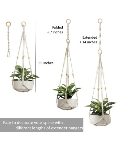 Soporte de Plantas de Macramé CADNLY Blanco - 3 Paquete con Ganchos