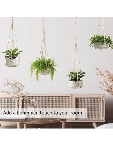 Soporte de Plantas de Macramé CADNLY Blanco - 3 Paquete con Ganchos