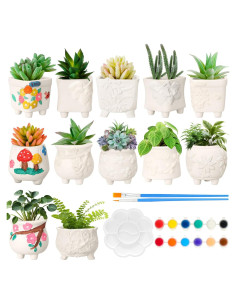 Hushee 12 Macetas Cerámicas Pintables para Suculentas DIY
