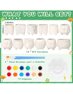 Hushee 12 Macetas Cerámicas Pintables para Suculentas DIY 2
