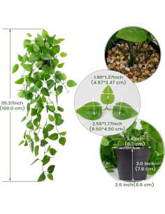 Planta Colgante Artificial Pothos LOYWREE en Maceta Negra 100cm 2