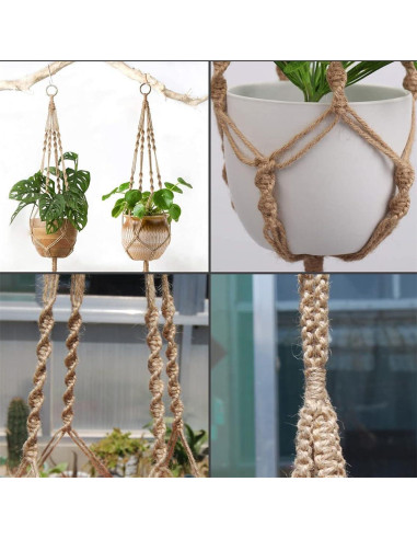 Soporte de Macramé para Plantas LINXIU 80 cm Yute 2 Paquetes
