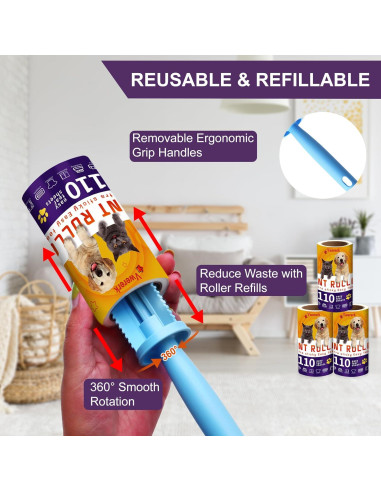 Rodillos Adhesivos para Pelo de Mascota VweRerk - 6 Recargas, 660 Hojas