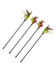 Varitas Interactivas para Gatos IUHKBH 4 Pcs con Plumas 40 cm