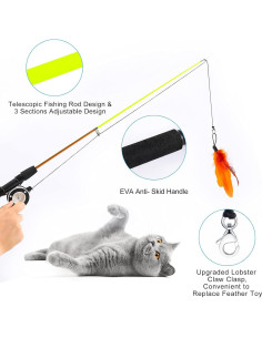 Juguete Interactivo para Gatos APSUAE 9 Piezas con Varita y Plumas 2