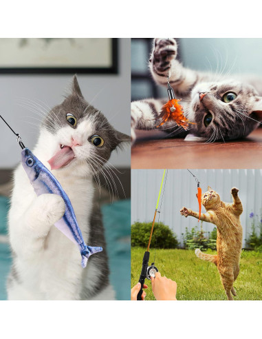 Juguete Interactivo para Gatos APSUAE 9 Piezas con Varita y Plumas