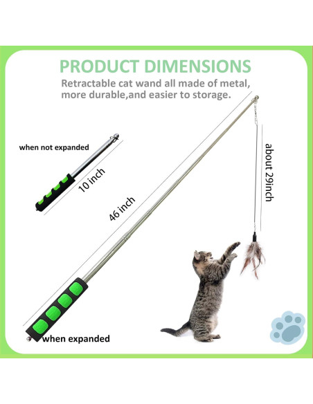 Polo de Pesca para Gatos Whefory con Pluma y Campana Verde Polo de Pesca para Gatos Whefory con Pluma y Campana Verde