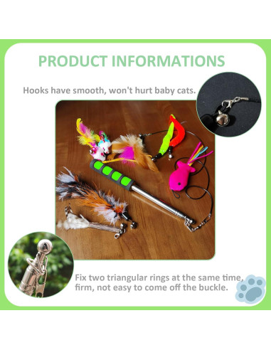 Polo de Pesca para Gatos Whefory con Pluma y Campana Verde