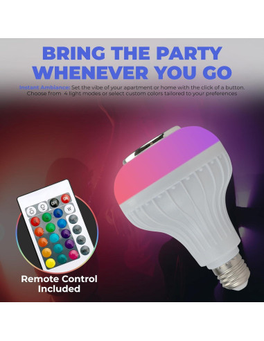Bombilla LED Skylar E26 con altavoz Bluetooth y control remoto
