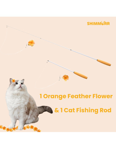 Varita Retráctil para Gatos SHIMMURR con Flor de Pluma Naranja