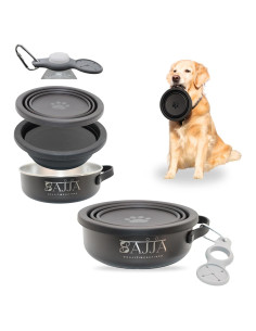 Tazón de viaje para perros Sajja 3 en 1 acero inoxidable antideslizante