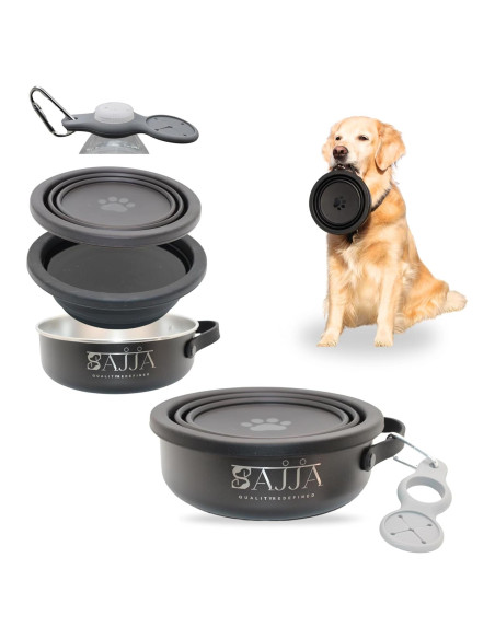 Tazón de viaje para perros Sajja 3 en 1 acero inoxidable antideslizante Tazón de viaje para perros Sajja 3 en 1 acero inoxidable antideslizante