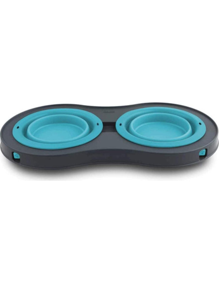 Comedero Elevado Doble Dexas para Mascotas Pequeñas Gris/Azul Comedero Elevado Doble Dexas para Mascotas Pequeñas Gris/Azul