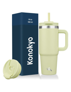 Taza Aislada Konokyo 30 oz Verde Macaron con Popotes