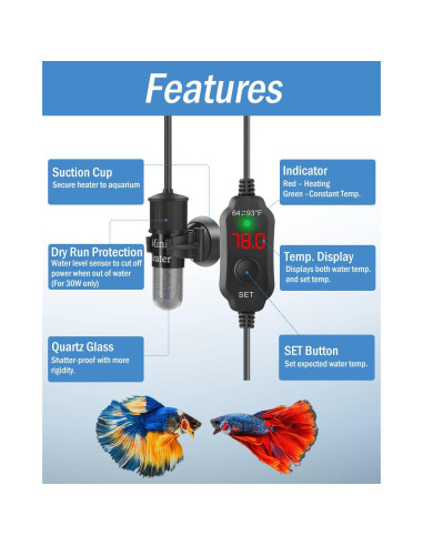 Calentador de Acuario Submersible AquaMiracle 20W Mini 2-4 Galones