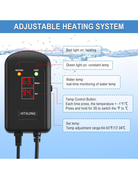 Calentador de Acuario HiTauing 100W con Pantalla Digital LED Calentador de Acuario HiTauing 100W con Pantalla Digital LED