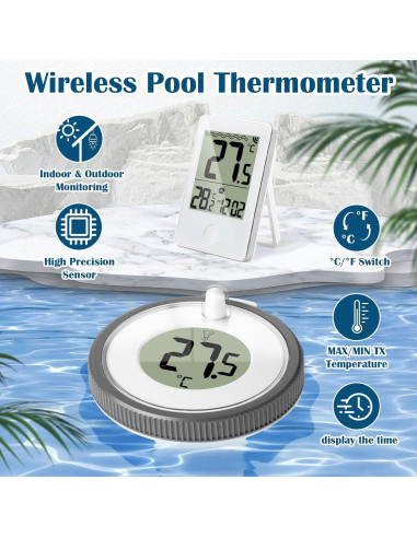 Termómetro de Piscina Digital Flotante Inalámbrico IPX8