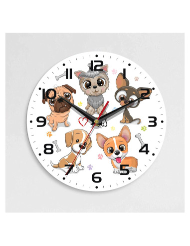 Reloj de Pared Silencioso ENUIEO 25.4 cm Perros Lindos