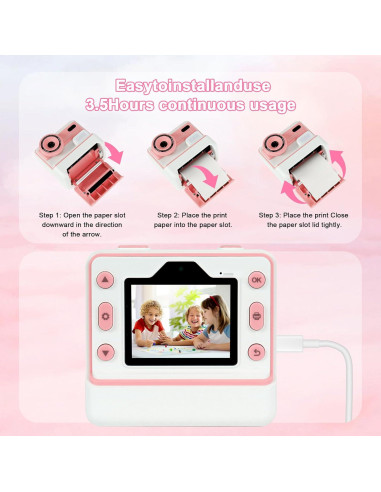 Cámara Instantánea PORTWORLD D101-P 48MP Rosa con Impresión