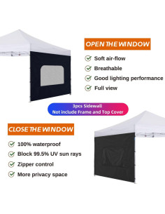 Pared Lateral con Ventana Jorohiker para Carpa 3x3m Negra 2