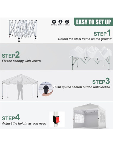 Carpa Plegable 3x3m Morngardo Blanca con 3 Paredes Laterales