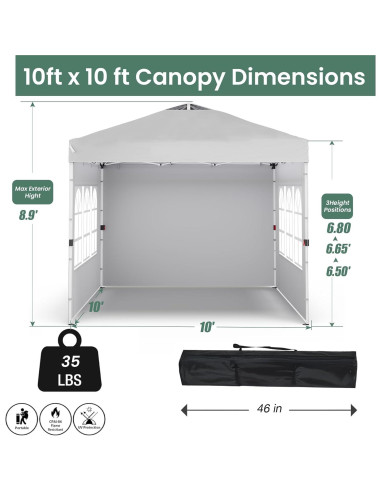 Carpa Plegable 3x3m Morngardo Blanca con 3 Paredes Laterales