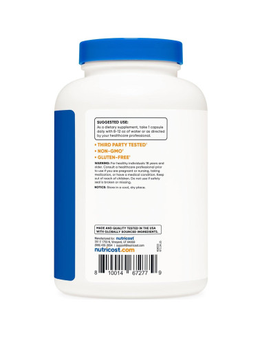 Complejo de Magnesio Nutricost 500mg - 240 Cápsulas Sin Gluten