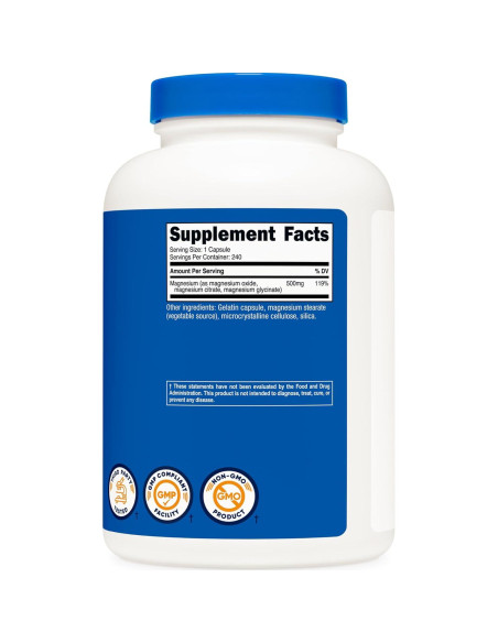 Complejo de Magnesio Nutricost 500mg - 240 Cápsulas Sin Gluten Complejo de Magnesio Nutricost 500mg - 240 Cápsulas Sin Gluten