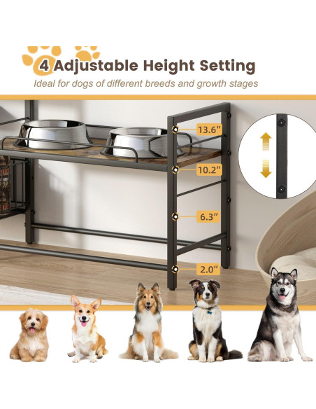Soporte Elevado para Cuencos de Perro Lomivra con Almacenamiento Soporte Elevado para Cuencos de Perro Lomivra con Almacenamiento