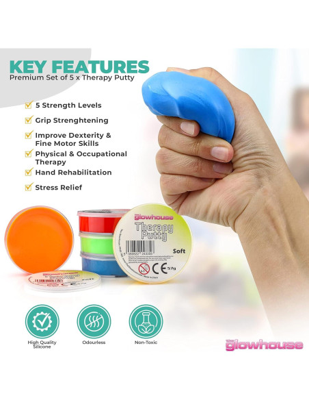 Juego de 5 Masillas Terapéuticas Apretable Glowhouse 57g Juego de 5 Masillas Terapéuticas Apretable Glowhouse 57g