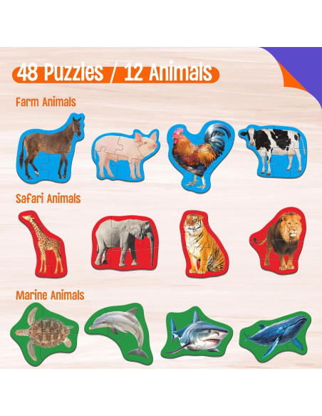 Paquete de 12 Rompecabezas de Animales SpriteGru - 48 Piezas Paquete de 12 Rompecabezas de Animales SpriteGru - 48 Piezas