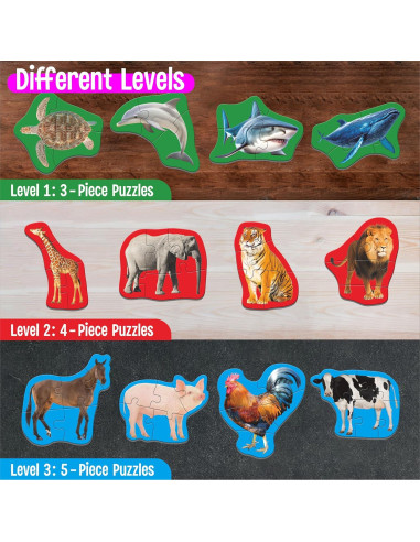 Paquete de 12 Rompecabezas de Animales SpriteGru - 48 Piezas