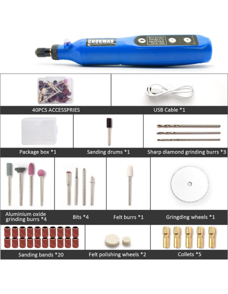 Mini Amoladora Inalámbrica CHOKMAX 3.7V 42 Accesorios LED Mini Amoladora Inalámbrica CHOKMAX 3.7V 42 Accesorios LED