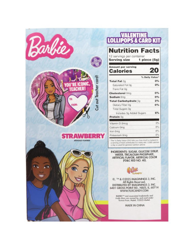 Kit de Lollipops de San Valentín Barbie - 12 Corazones Sabor Fresa