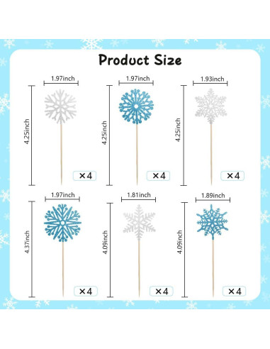Toppers de Cupcake Copo de Nieve 24 Pcs Genérico Invierno
