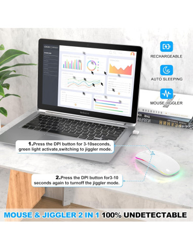 Ratón Inalámbrico Bluetooth LED Azmall - Blanco, Recargable, 1600 DPI