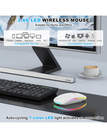 Ratón Inalámbrico Bluetooth LED Azmall - Blanco, Recargable, 1600 DPI Ratón Inalámbrico Bluetooth LED Azmall - Blanco, Recargable, 1600 DPI