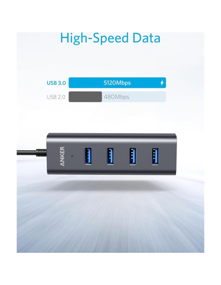 Hub USB-C Anker 4 Puertos USB 3.0 Aluminio Gris Espacial Hub USB-C Anker 4 Puertos USB 3.0 Aluminio Gris Espacial