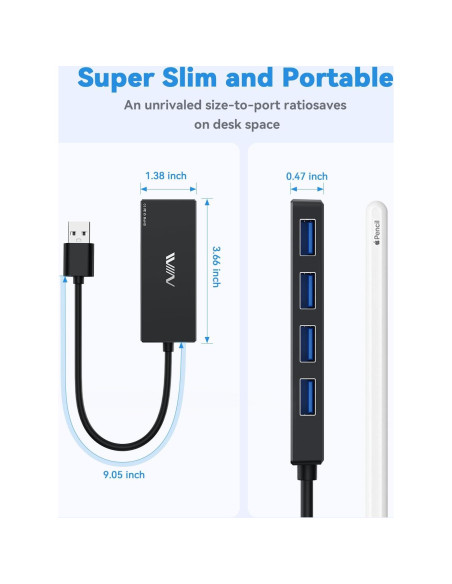 Hub USB 3.0 de 4 Puertos Adaptador Multiport Negro Hub USB 3.0 de 4 Puertos Adaptador Multiport Negro