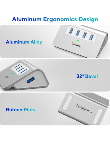 Hub USB 3.0 4 Puertos Aluminio Intpw 5Gbps para Laptop Hub USB 3.0 4 Puertos Aluminio Intpw 5Gbps para Laptop
