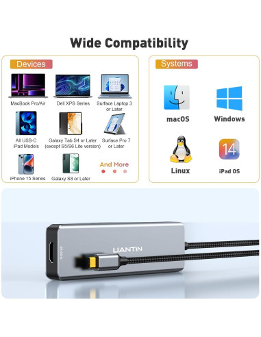 Hub USB C 9-en-1 UANTIN con HDMI 4K, 5 Puertos USB y Carga 100W