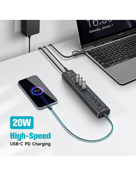 Hub USB Híbrido 11 Puertos ikuai 3.2/3.0 con Carga PD 20W Hub USB Híbrido 11 Puertos ikuai 3.2/3.0 con Carga PD 20W