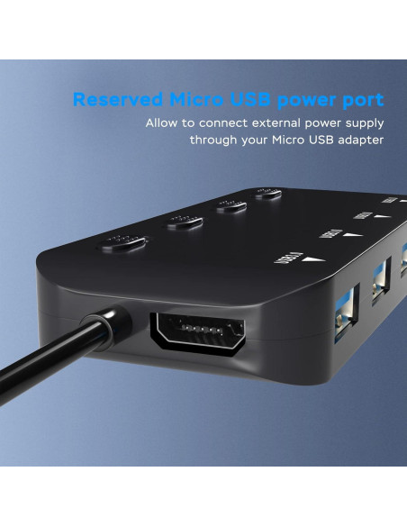 Hub USB 3.0 VVTOYER de 4 Puertos con Interruptores Individuales Hub USB 3.0 VVTOYER de 4 Puertos con Interruptores Individuales