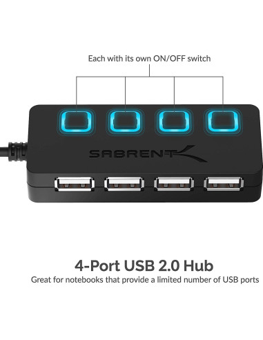 Hub USB 2.0 Sabrent HB-UMLS 4 Puertos con Interruptores LED
