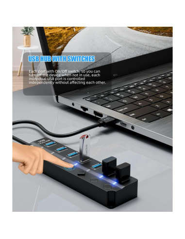 Hub USB 3.0 Eanetf de 7 Puertos con Interruptores LED