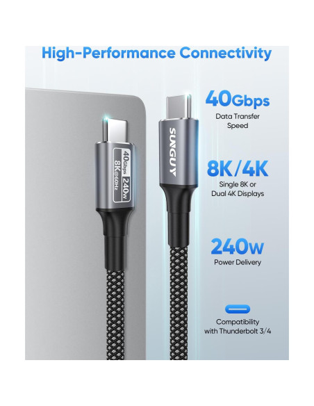 Cable USB 4 SUNGUY Thunderbolt 4 1.2m 40Gbps 240W Carga Rápida Cable USB 4 SUNGUY Thunderbolt 4 1.2m 40Gbps 240W Carga Rápida