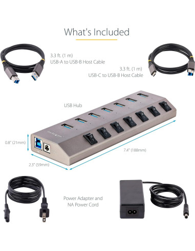 Hub USB-C 7 Puertos StarTech 5Gbps con Interruptores